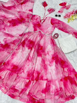 Shibori Print Pink Color Casual Wear Anarkali Suit
