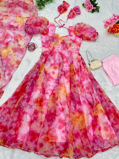 Amazing Multi Color Organza Anarkali Gown Main image