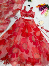 Load image into Gallery viewer, Glamourous Flower Print Red Color Lehenga With Classy Blouse