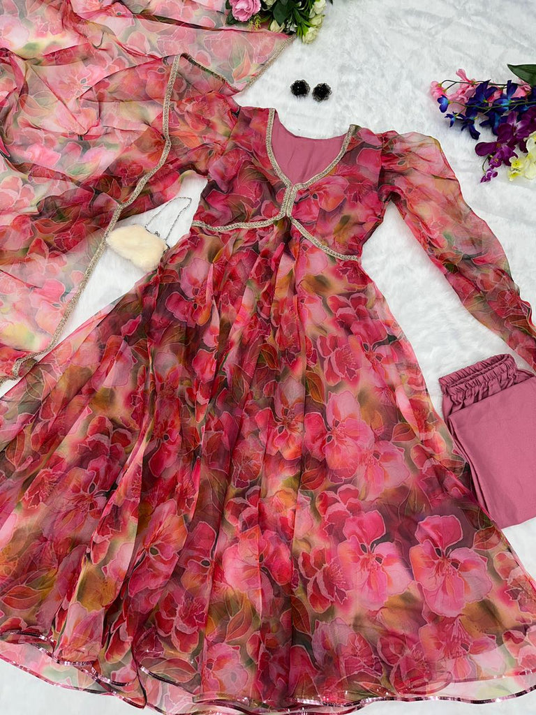 Digital Print Dusty Pink Color Organza Anarkali Suit - Cloth Digital Print Dusty Pink Color Organza Anarkali Suit - Cloth