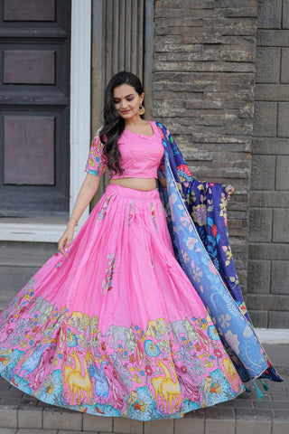 Navratri Special Pink Color Printed Lehenga Choli