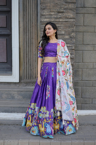 Navratri Special Purple Color Printed Lehenga Choli