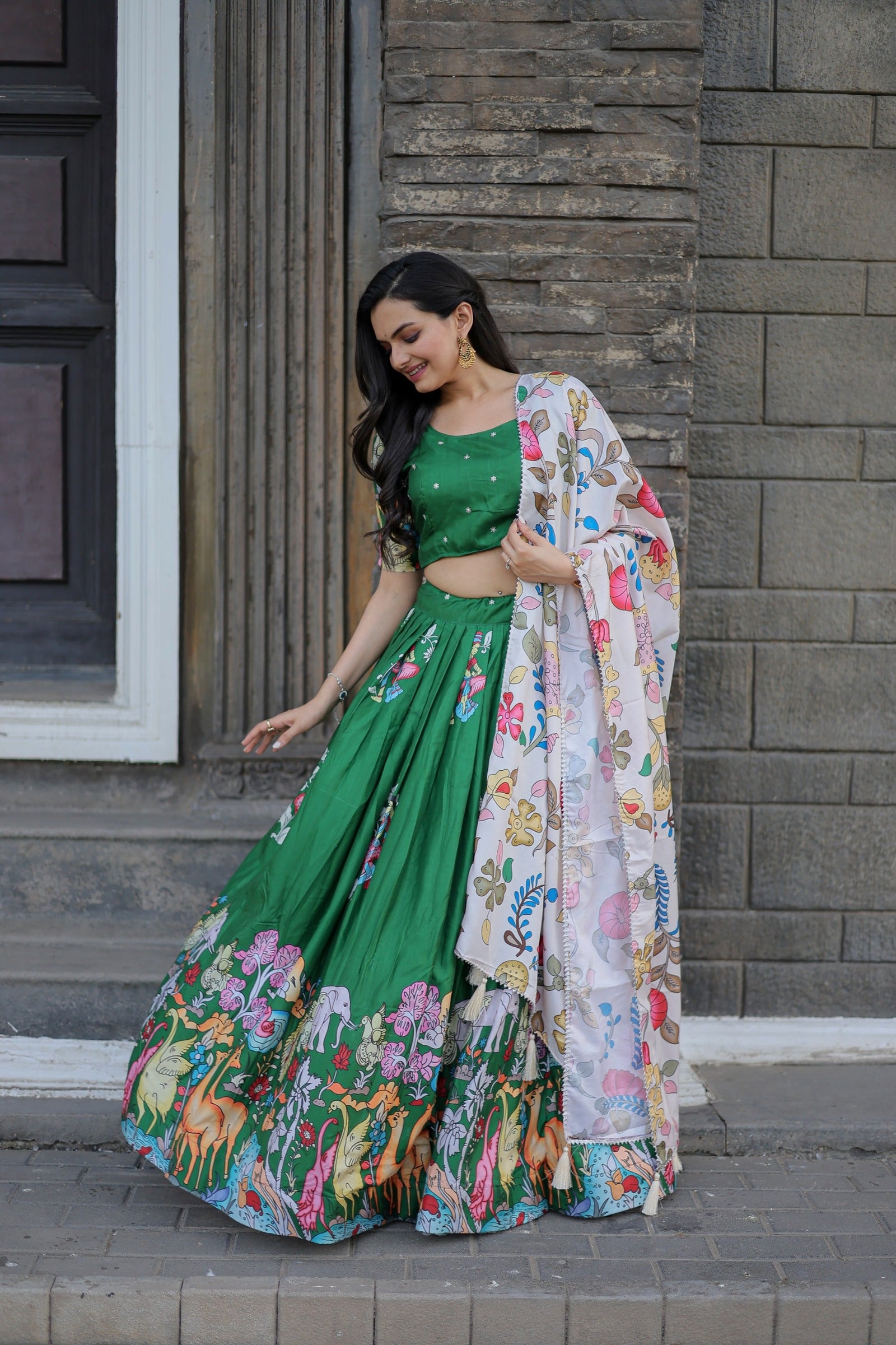 Navratri Special Green Color Printed Lehenga Choli