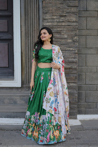 Navratri Special Green Color Printed Lehenga Choli