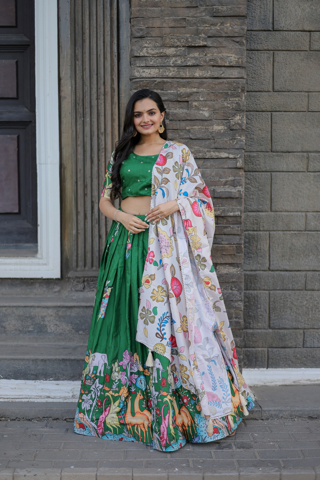Navratri Special Green Color Printed Lehenga Choli