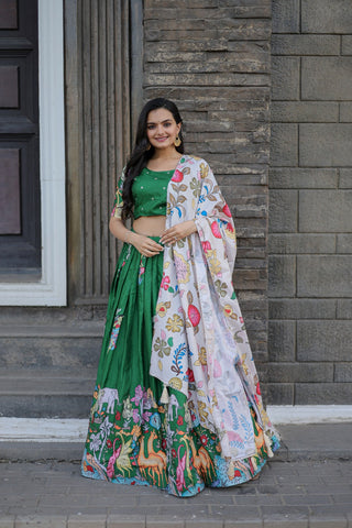 Navratri Special Green Color Printed Lehenga Choli