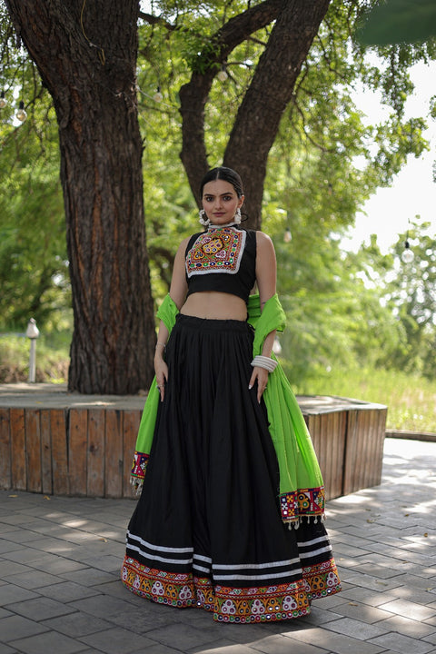 Designer Kutchi Gamthi Mirror Work Black Color Lehenga Choli Clothsvilla Main image