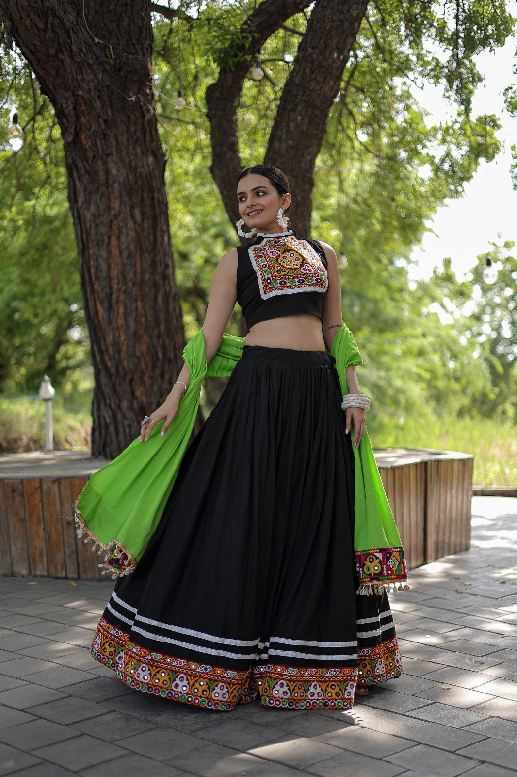 Designer Kutchi Gamthi Mirror Work Black Color Lehenga Choli Clothsvilla