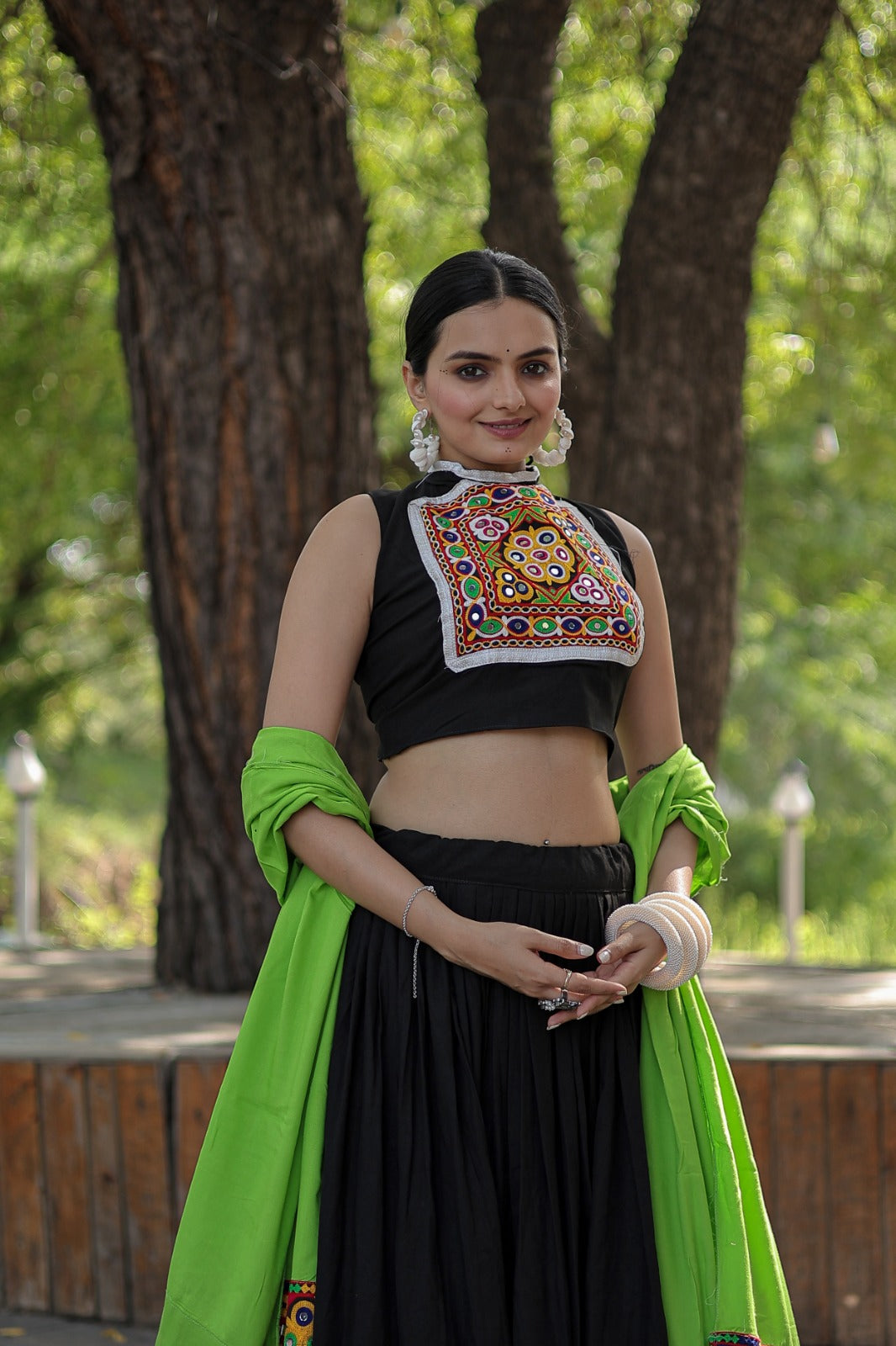 Designer Kutchi Gamthi Mirror Work Black Color Lehenga Choli Clothsvilla