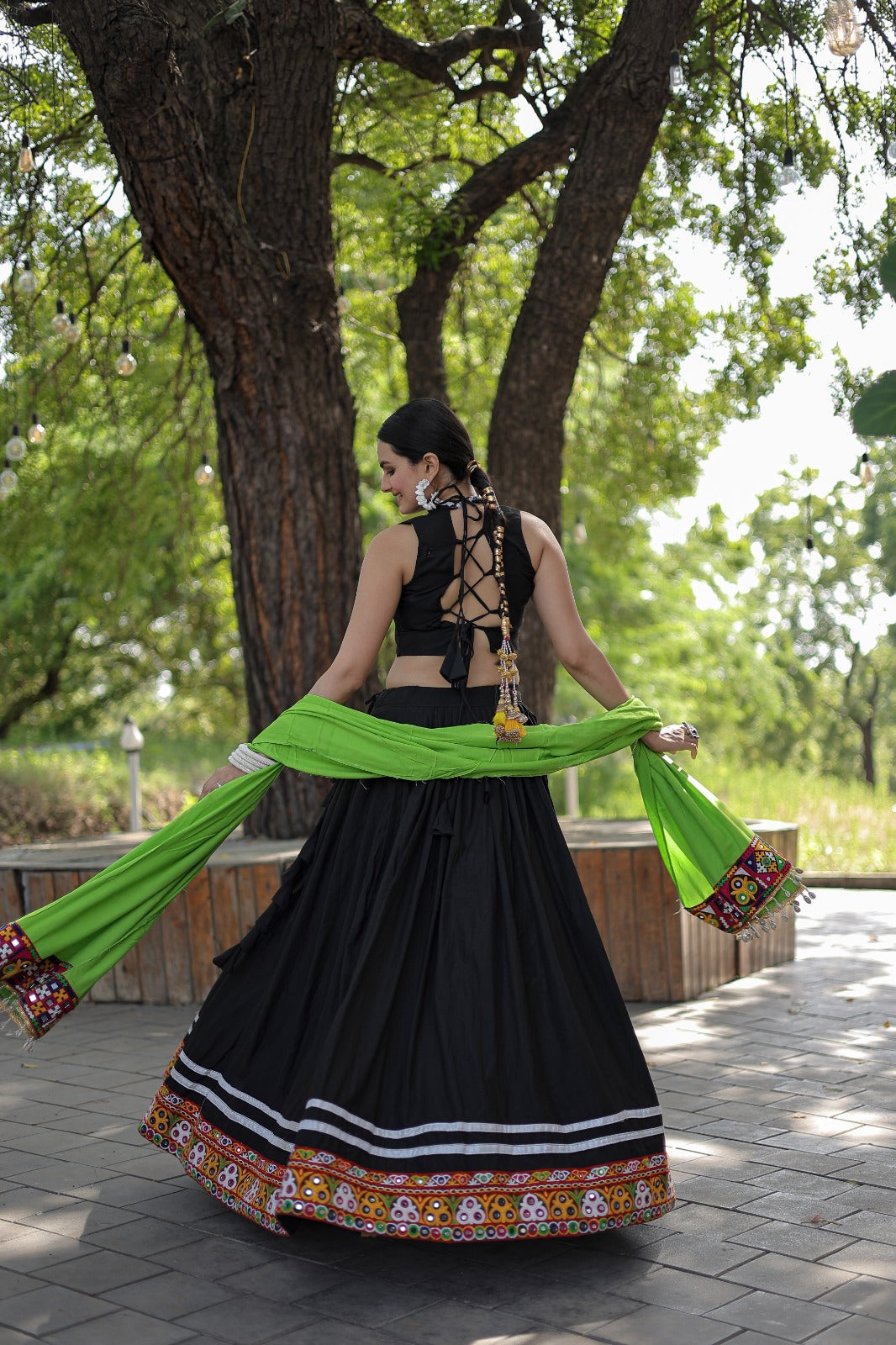 Designer Kutchi Gamthi Mirror Work Black Color Lehenga Choli Clothsvilla