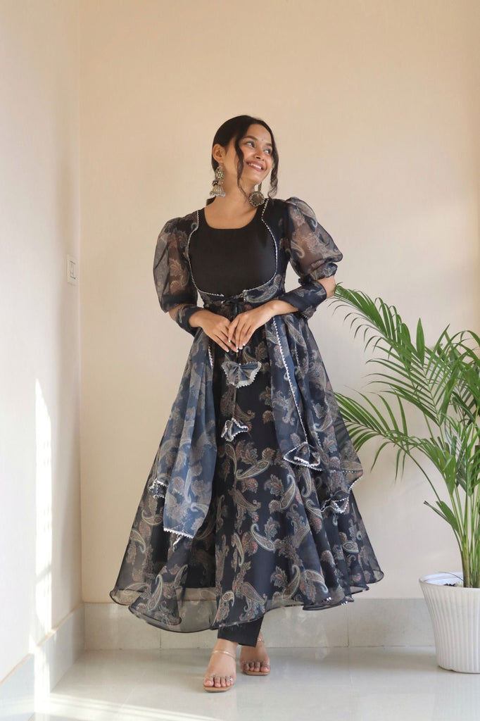 Koti Style Black Color Digital Print Anarkali Gown