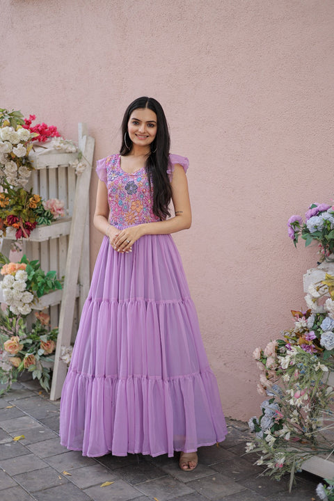 Captivating Ruffle Flare Lavender Color Gown Clothsvilla Main image