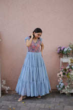 Load image into Gallery viewer, Captivating Ruffle Flare Sky Blue Color Gown Clothsvilla