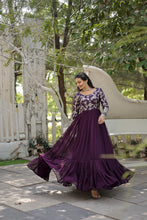 Load image into Gallery viewer, Wine Color Embroidery Work Long Gown