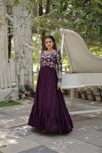 Load image into Gallery viewer, Wine Color Embroidery Work Long Gown