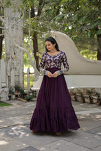 Load image into Gallery viewer, Wine Color Embroidery Work Long Gown