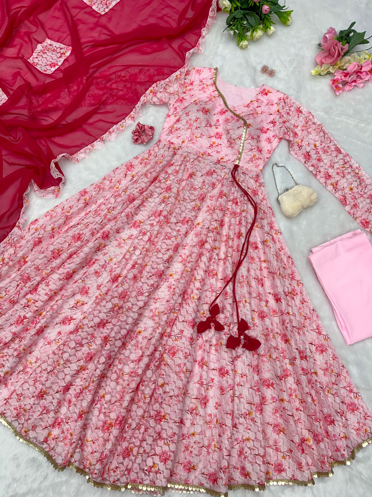 Multi Color Design With Light Pink Color Wonderful Anarkali Gown