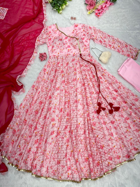 Multi Color Design With Light Pink Color Wonderful Anarkali Gown Main image