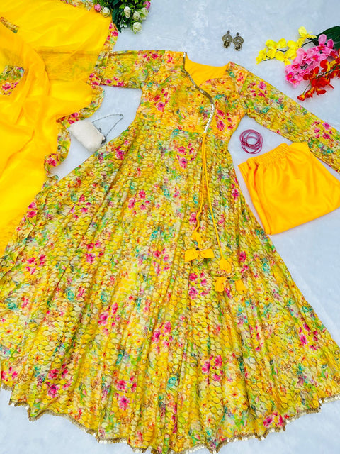 Multi Color Design With Yellow Color Wonderful Anarkali Gown Main image