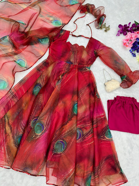 Beautiful Red Color Organza Silk Anarkali Suit Main image