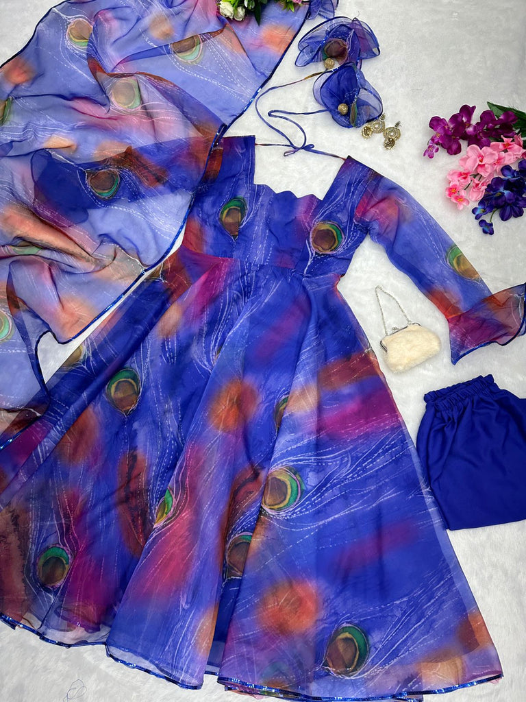 Beautiful Blue Color Organza Silk Anarkali Suit