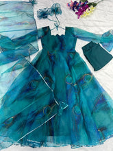 Load image into Gallery viewer, Beautiful Teal Blue Color Organza Silk Anarkali Suit
