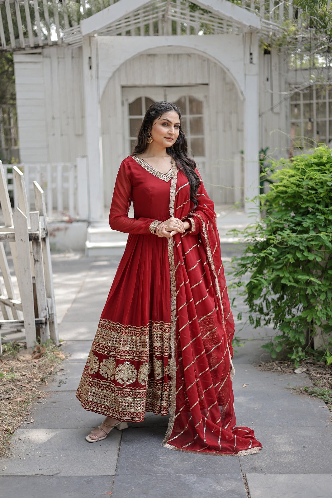 Captivating Maroon Color Gown With Ravishing Dupatta Main image