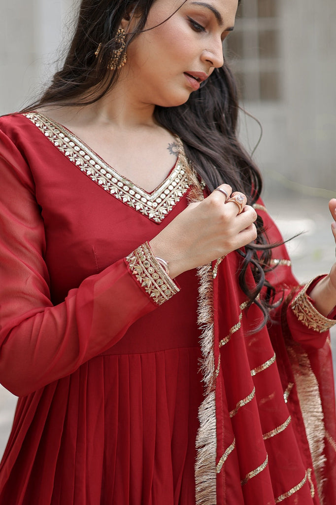 Captivating Maroon Color Gown With Ravishing Dupatta