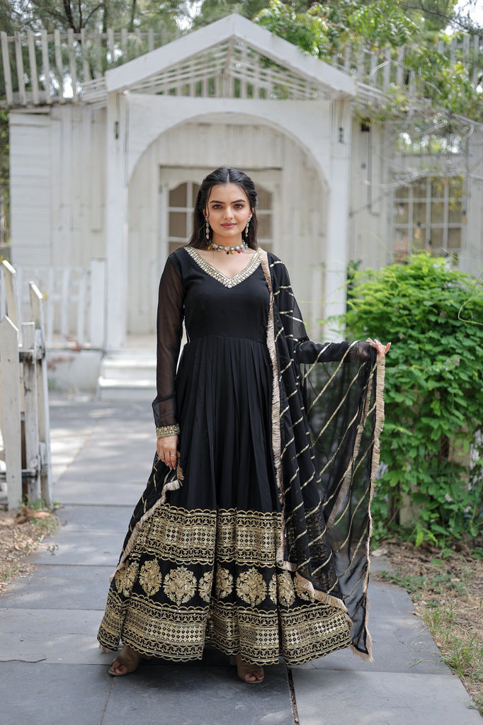 Captivating Black Color Gown With Ravishing Dupatta