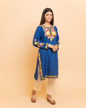 Load image into Gallery viewer, Multi Color Thread Work  Blue Kurti With White Pant