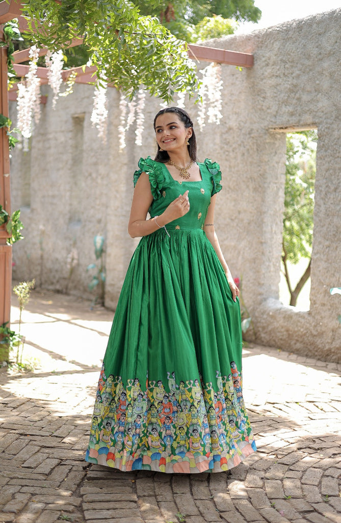 Exclusive Rich Designer Print Green Color Gown