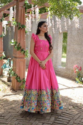 Exclusive Rich Designer Print Pink Color Gown