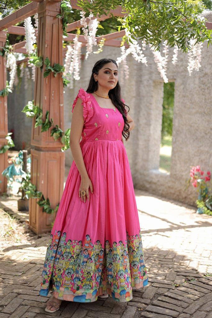Exclusive Rich Designer Print Pink Color Gown