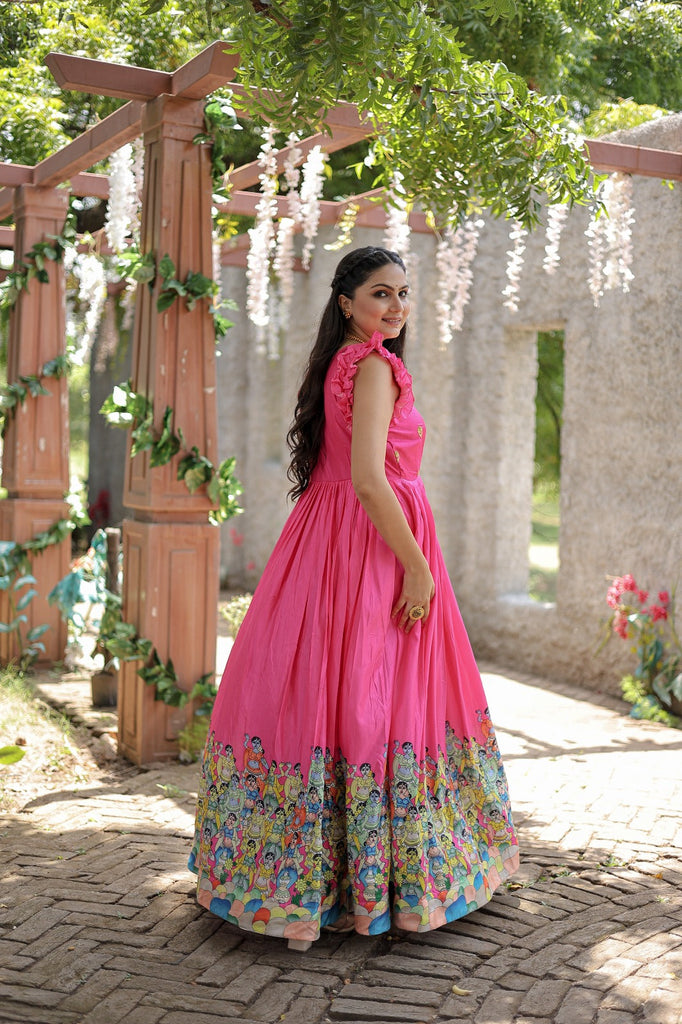 Exclusive Rich Designer Print Pink Color Gown Clothsvilla