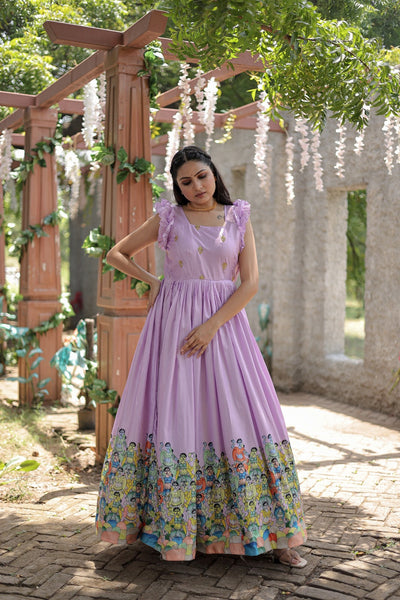 Exclusive Rich Designer Print Lavender Color Gown - Clothsvi