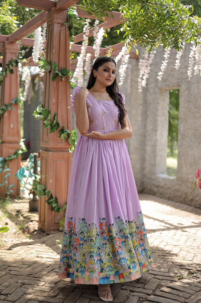 Exclusive Rich Designer Print Lavender Color Gown - Clothsvi Exclusive Rich Designer Print Lavender Color Gown - Clothsvi