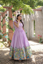 Load image into Gallery viewer, Exclusive Rich Designer Print Lavender Color Gown