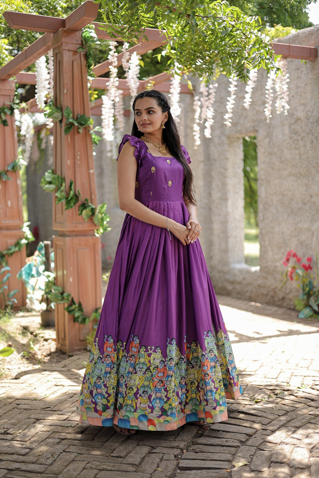 Exclusive Rich Designer Print Wine Color Gown Main image