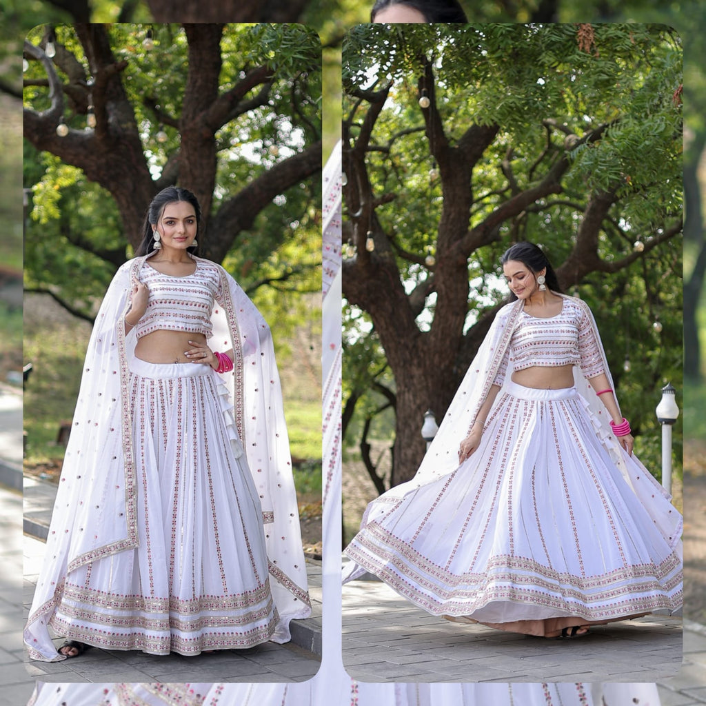 Golden Sequence Work White Color Lehenga Choli