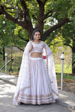 Load image into Gallery viewer, Golden Sequence Work White Color Lehenga Choli