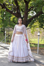 Load image into Gallery viewer, Golden Sequence Work White Color Lehenga Choli