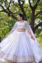 Load image into Gallery viewer, Golden Sequence Work White Color Lehenga Choli