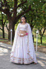 Load image into Gallery viewer, Golden Sequence Work White Color Lehenga Choli