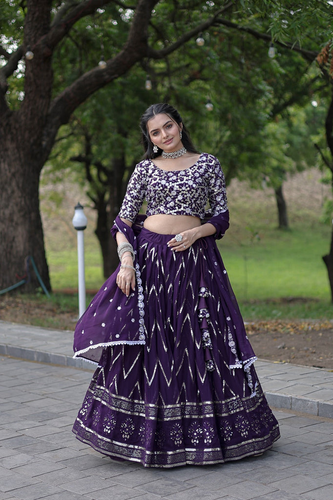 Purple designer Bridal Lehenga Choli set in Velvet - Aazuri