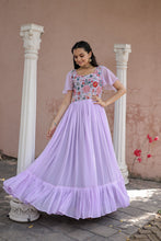 Load image into Gallery viewer, Wonderful Embroidered Work Ruffle Lavender Color Gown Clothsvilla