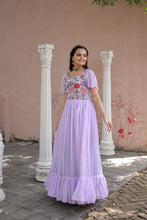 Load image into Gallery viewer, Wonderful Embroidered Work Ruffle Lavender Color Gown Clothsvilla