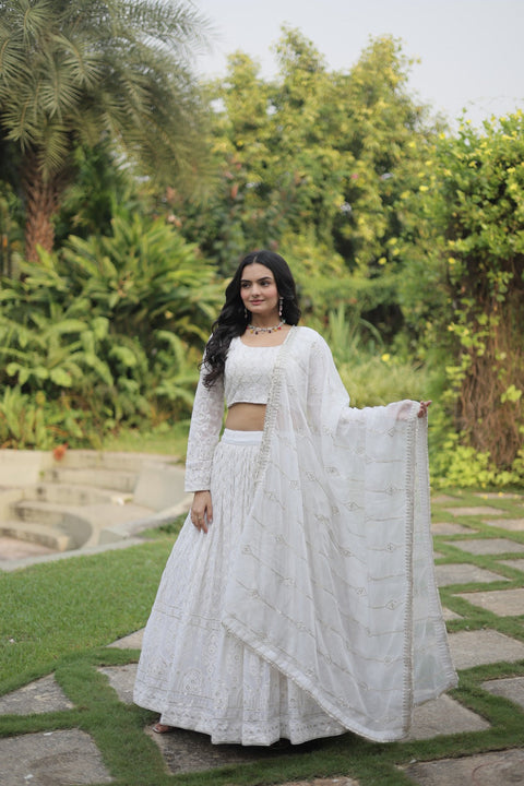 Marriage Special Embroidered Work White Color Lehenga Choli Main image