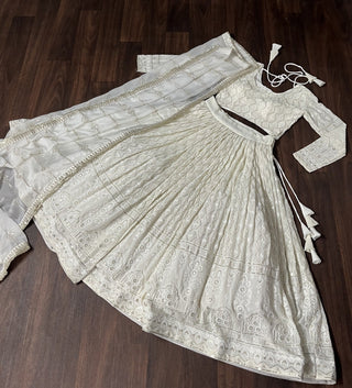 Marriage Special Embroidered Work White Color Lehenga Choli