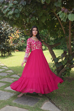 Load image into Gallery viewer, Pink Color Embroidery Work Long Gown