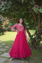 Load image into Gallery viewer, Pink Color Embroidery Work Long Gown